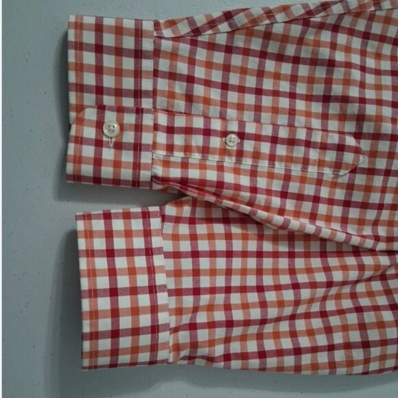 L.L. Bean Men's XL Cotton Red/Orange Check Wrinkle And Stain Resisitant Shirt LS - Picture 4 of 10